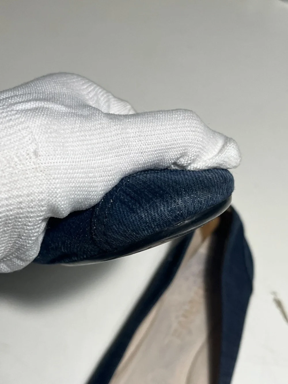 CHANEL Dark Navy Denim Ballet Flats